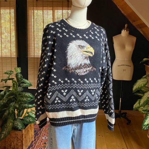 Vintage embroidered eagle wool sweater - Picture 3 of 9